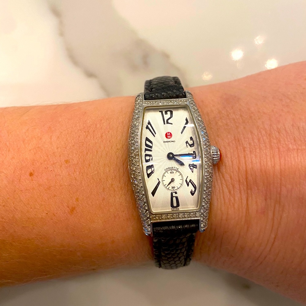 Michele coquette watch diamond face lizard band